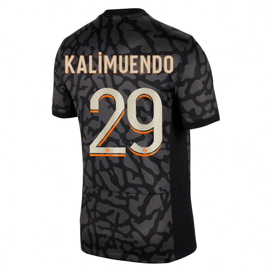 Kids  Arnaud Kalimuendo #29 Black Third Jersey 2023/24 T-Shirt Nz