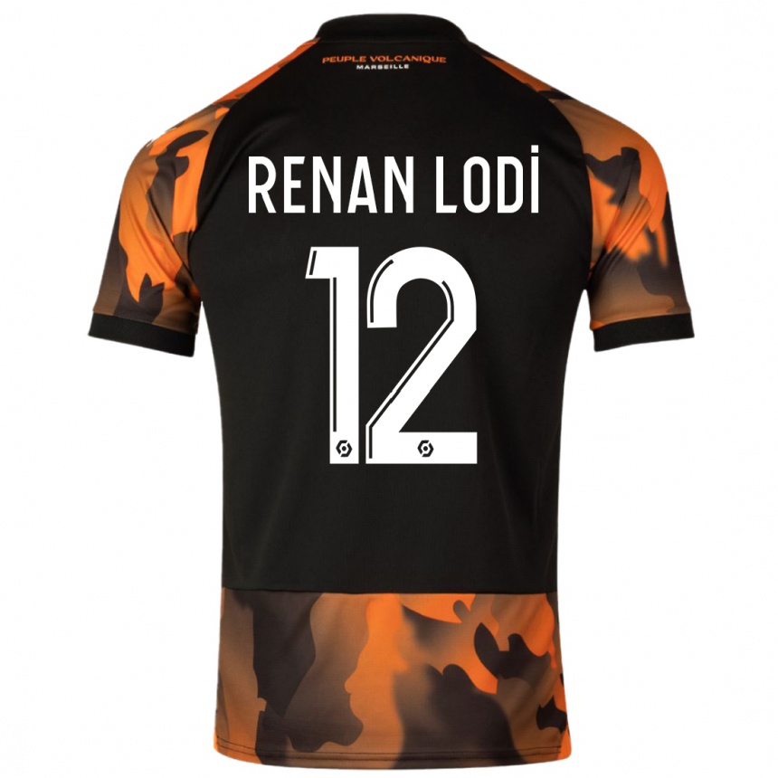 Kids  Renan Lodi #12 Black Orange Third Jersey 2023/24 T-Shirt Nz