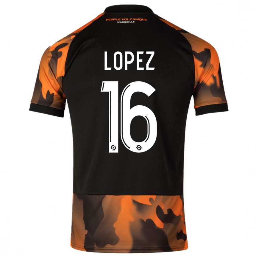 Kids  Pau Lopez #16 Black Orange Third Jersey 2023/24 T-Shirt Nz