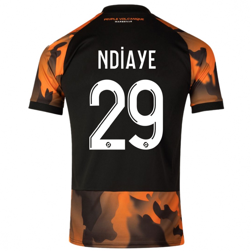 Kids  Iliman Ndiaye #29 Black Orange Third Jersey 2023/24 T-Shirt Nz