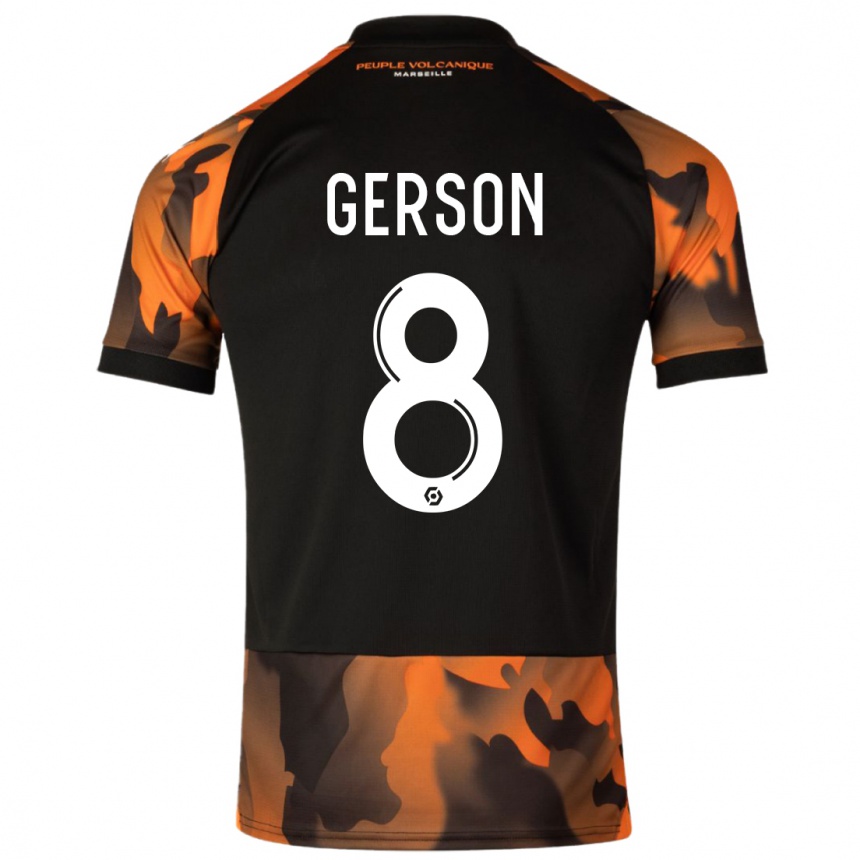 Kids  Gerson #8 Black Orange Third Jersey 2023/24 T-Shirt Nz