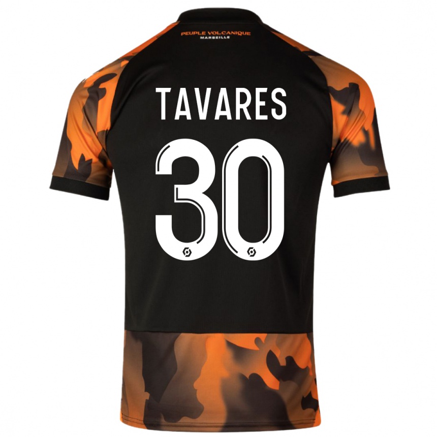 Kids  Nuno Tavares #30 Black Orange Third Jersey 2023/24 T-Shirt Nz