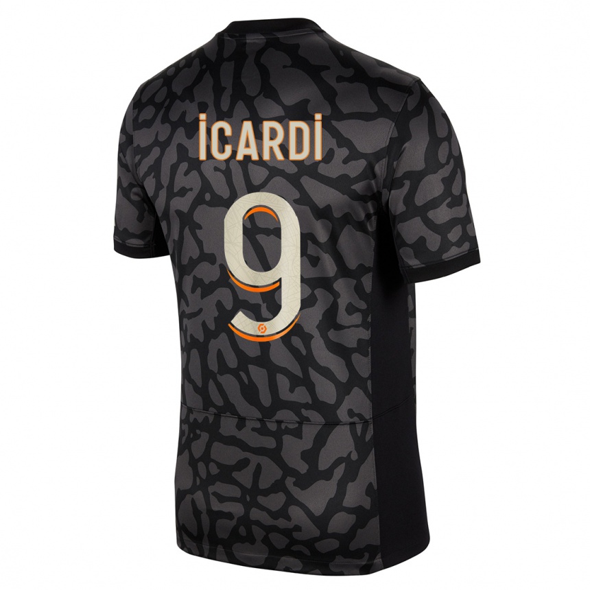 Men  Mauro Icardi #9 Black Third Jersey 2023/24 T-Shirt Nz