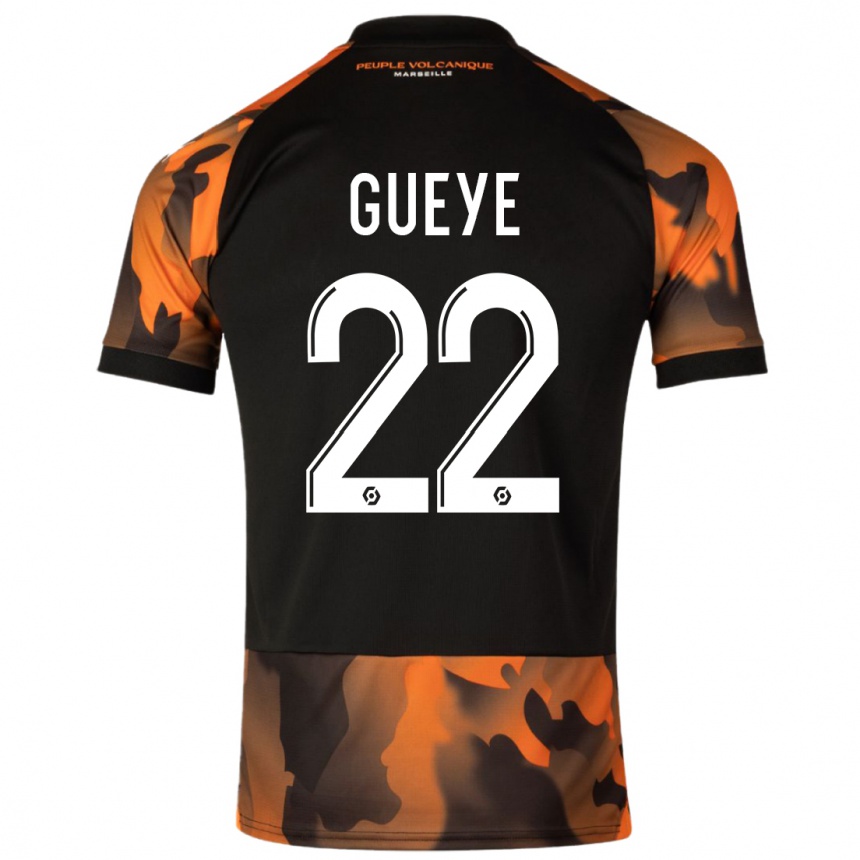 Men  Pape Gueye #22 Black Orange Third Jersey 2023/24 T-Shirt Nz