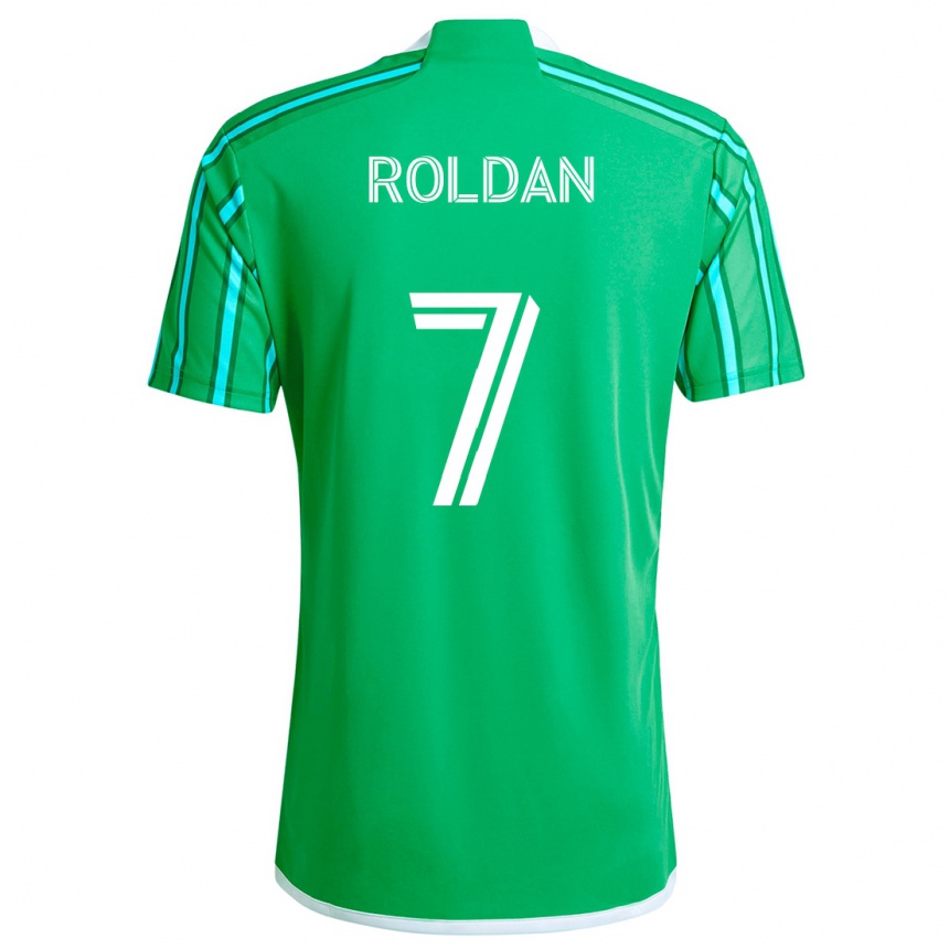 Kids Football Cristian Roldán #7 Green White Home Jersey 2024/25 T-Shirt Nz