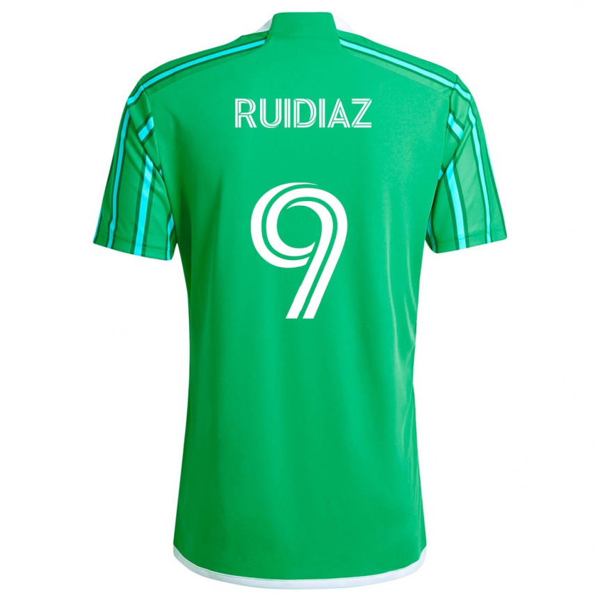 Kids Football Raúl Ruidíaz #9 Green White Home Jersey 2024/25 T-Shirt Nz