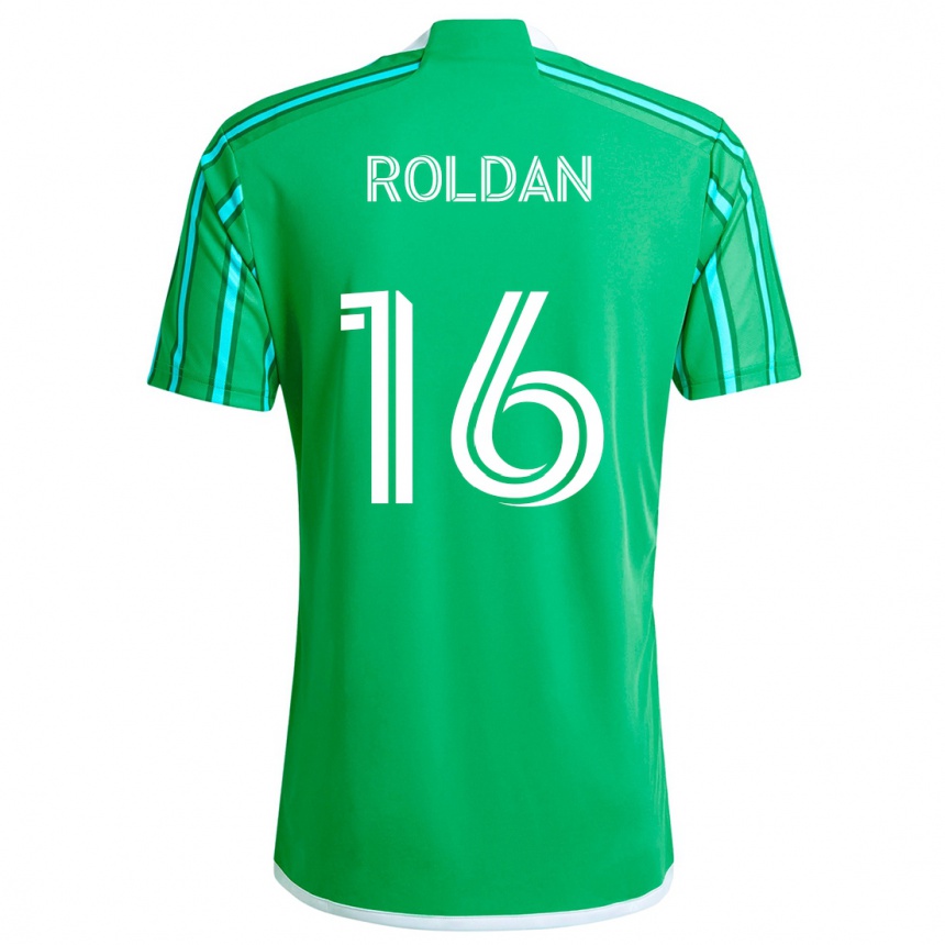 Kids Football Álex Roldán #16 Green White Home Jersey 2024/25 T-Shirt Nz