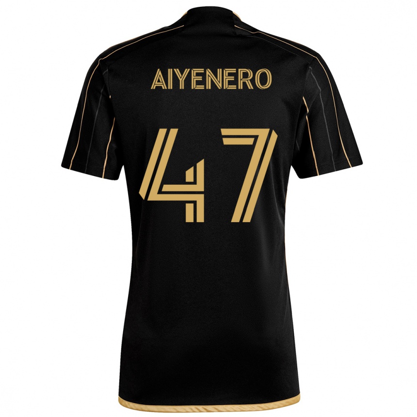 Kids Football Marius Aiyenero #47 Black Gold Home Jersey 2024/25 T-Shirt Nz