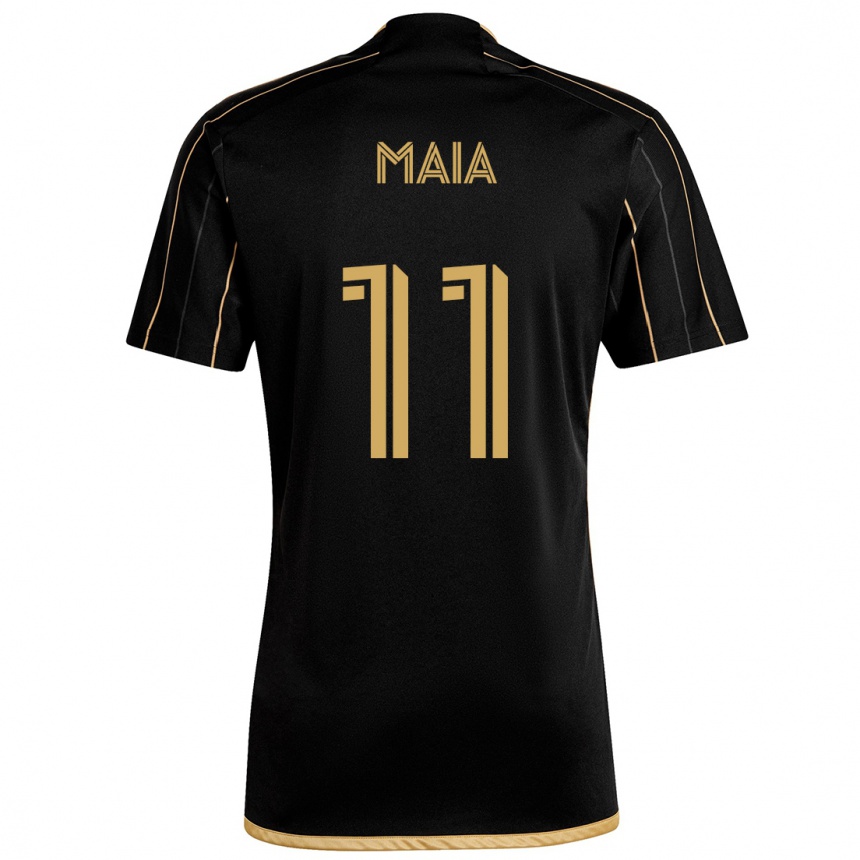 Kids Football Matheus Maia #11 Black Gold Home Jersey 2024/25 T-Shirt Nz