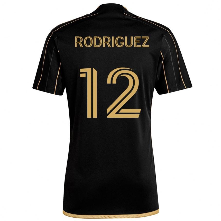 Kids Football Jeremi Rodríguez #12 Black Gold Home Jersey 2024/25 T-Shirt Nz