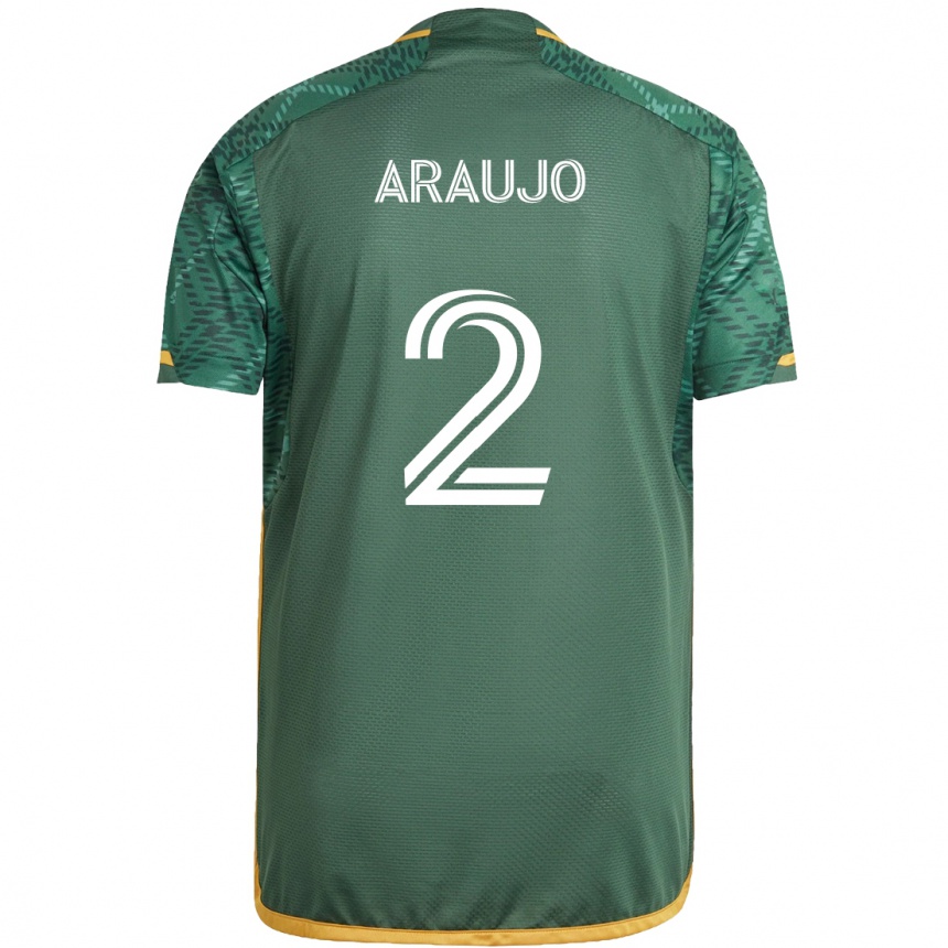 Kids Football Miguel Araujo #2 Green Orange Home Jersey 2024/25 T-Shirt Nz