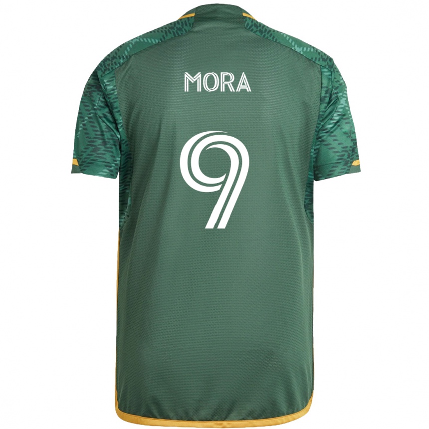 Kids Football Felipe Mora #9 Green Orange Home Jersey 2024/25 T-Shirt Nz