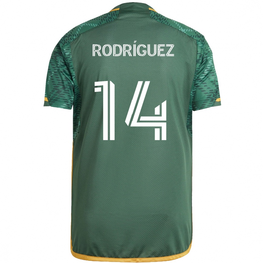 Kids Football Jonathan Rodríguez #14 Green Orange Home Jersey 2024/25 T-Shirt Nz