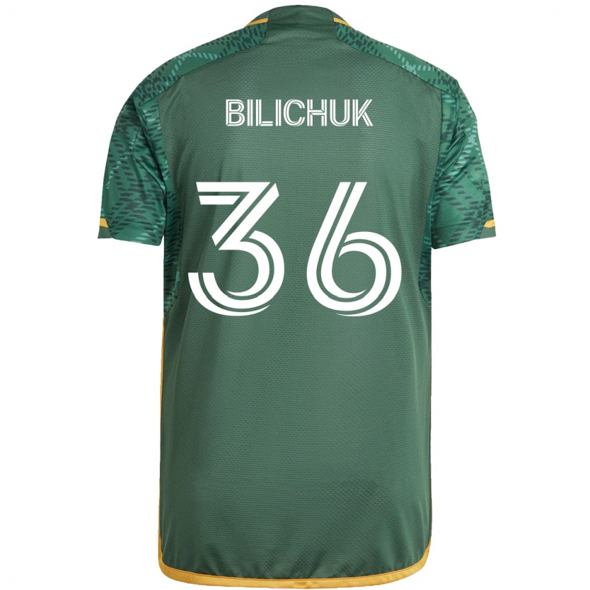 Kids Football Ryan Bilichuk #36 Green Orange Home Jersey 2024/25 T-Shirt Nz