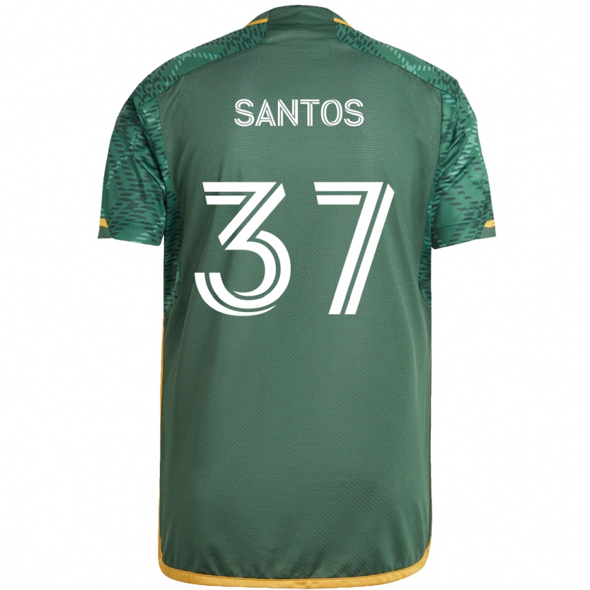 Kids Football Noah Santos #37 Green Orange Home Jersey 2024/25 T-Shirt Nz