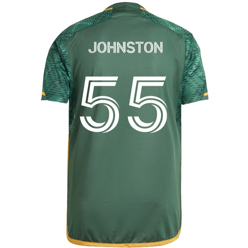 Kids Football Malcolm Johnston #55 Green Orange Home Jersey 2024/25 T-Shirt Nz