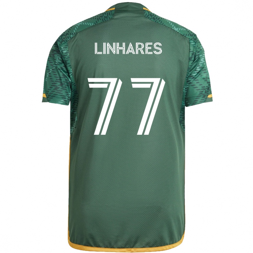 Kids Football Kyle Linhares #77 Green Orange Home Jersey 2024/25 T-Shirt Nz