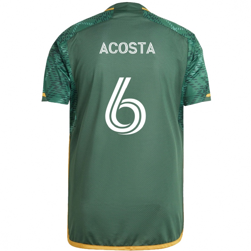 Kids Football Bryan Acosta #6 Green Orange Home Jersey 2024/25 T-Shirt Nz