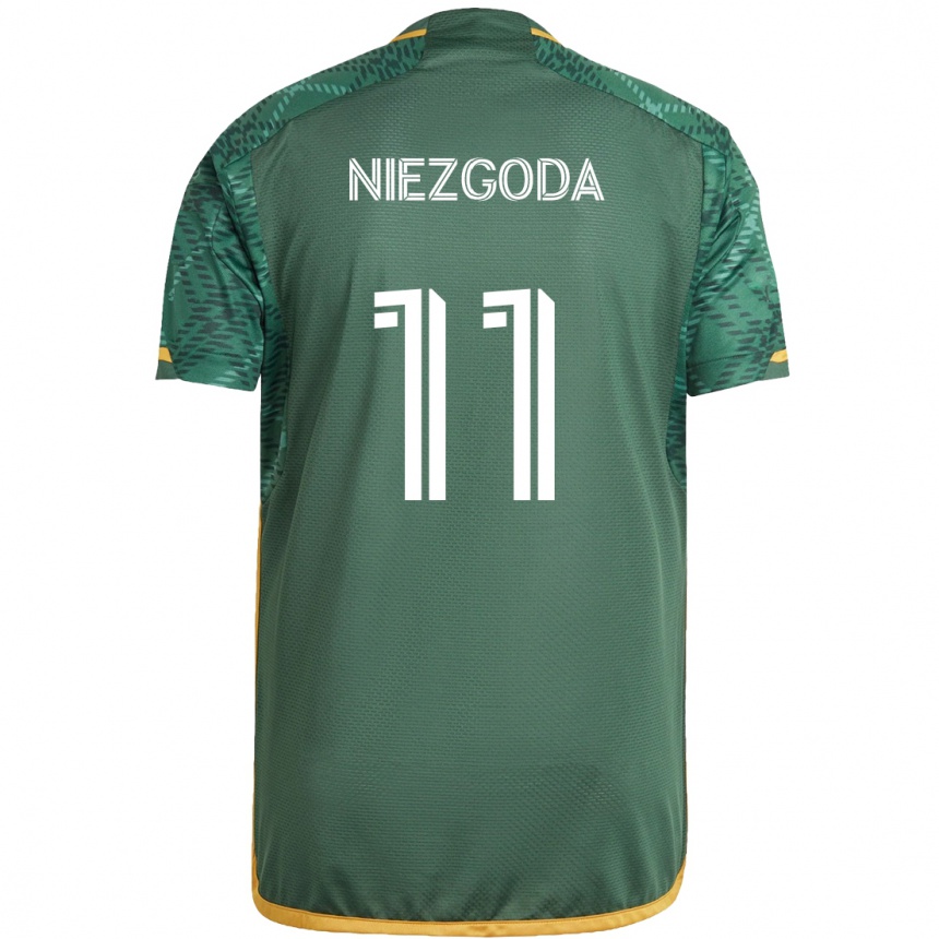 Kids Football Jaroslaw Niezgoda #11 Green Orange Home Jersey 2024/25 T-Shirt Nz