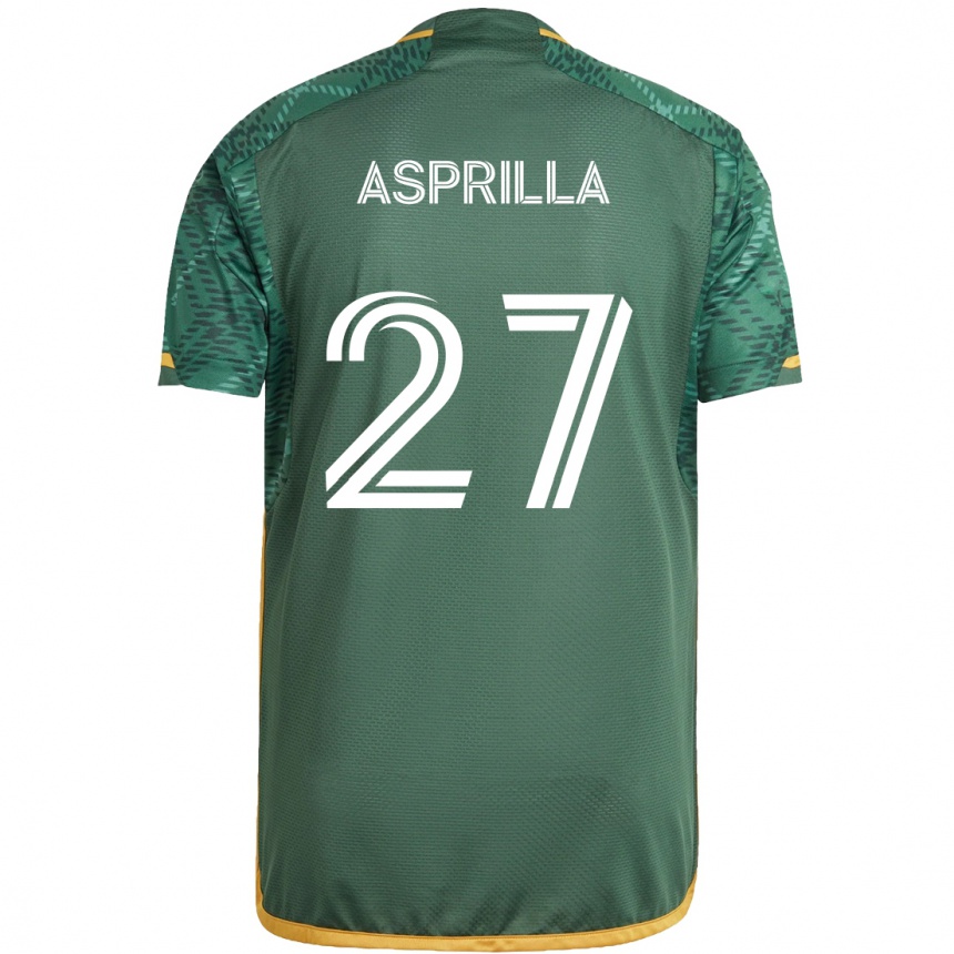 Kids Football Dairon Asprilla #27 Green Orange Home Jersey 2024/25 T-Shirt Nz