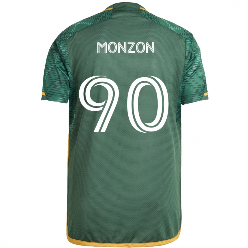 Kids Football Florián Monzón #90 Green Orange Home Jersey 2024/25 T-Shirt Nz