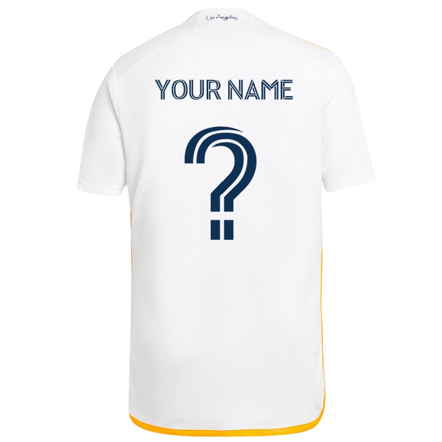 Kids Football Your Name #0 White Yellow Home Jersey 2024/25 T-Shirt Nz