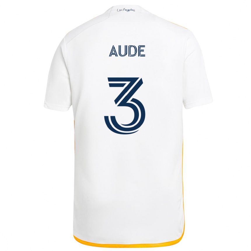 Kids Football Julián Aude #3 White Yellow Home Jersey 2024/25 T-Shirt Nz