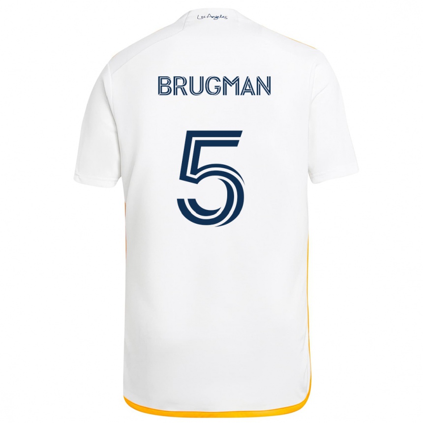 Kids Football Gastón Brugman #5 White Yellow Home Jersey 2024/25 T-Shirt Nz