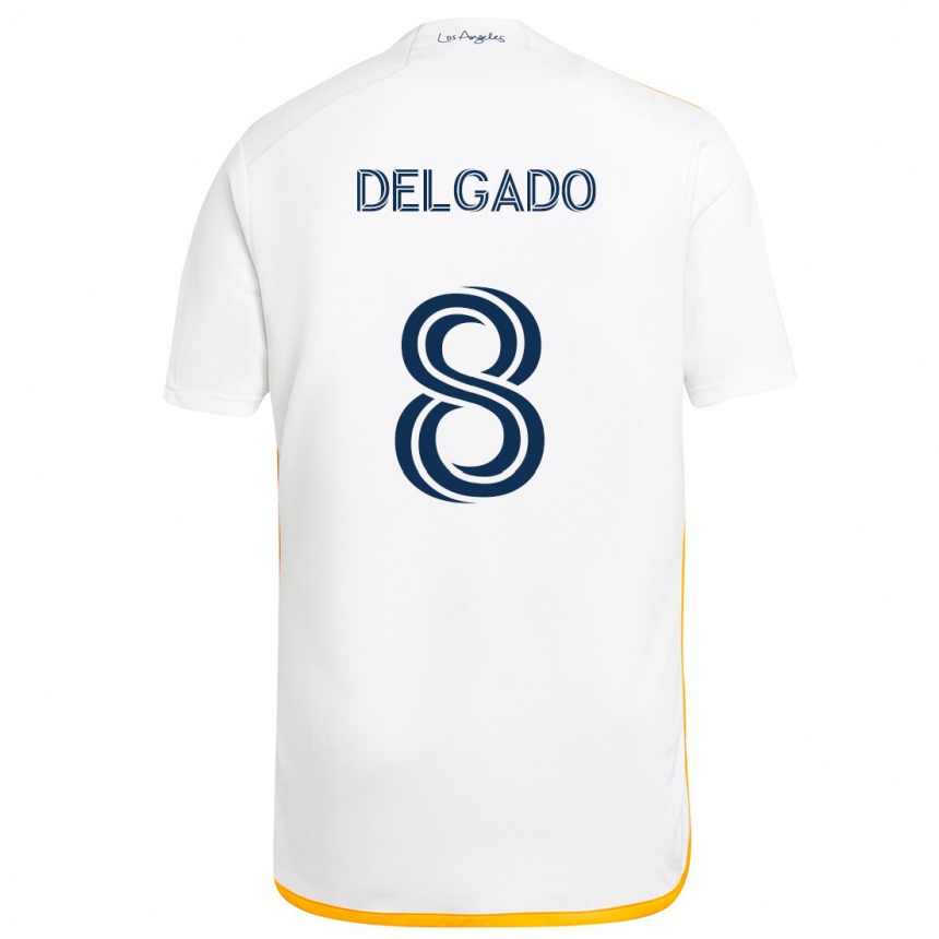 Kids Football Mark Delgado #8 White Yellow Home Jersey 2024/25 T-Shirt Nz