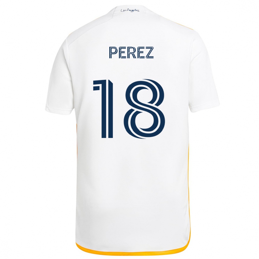 Kids Football Jonathan Pérez #18 White Yellow Home Jersey 2024/25 T-Shirt Nz