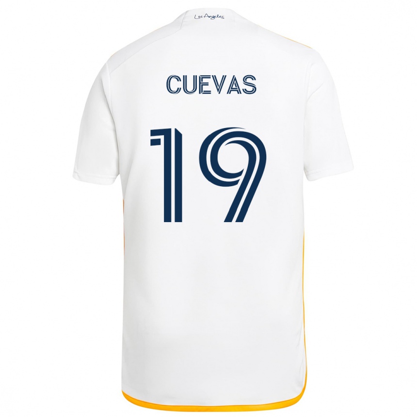 Kids Football Mauricio Cuevas #19 White Yellow Home Jersey 2024/25 T-Shirt Nz