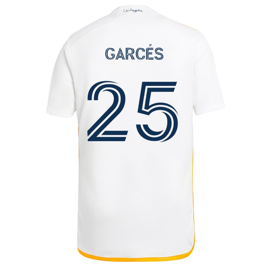 Kids Football Carlos Garcés #25 White Yellow Home Jersey 2024/25 T-Shirt Nz