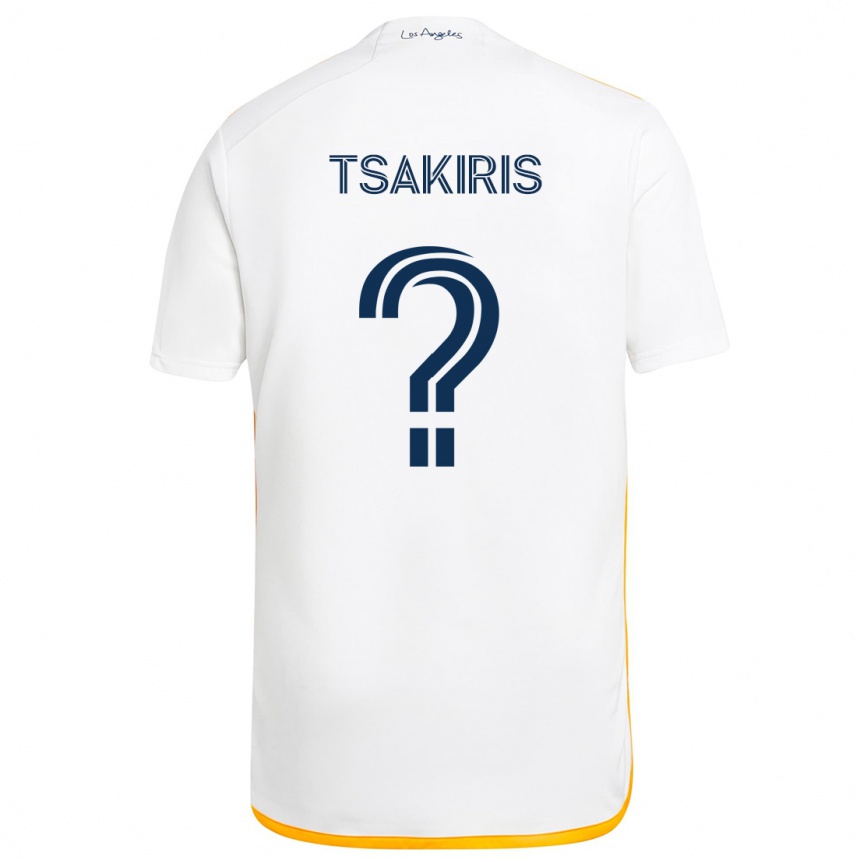 Kids Football Mateo Tsakiris #0 White Yellow Home Jersey 2024/25 T-Shirt Nz