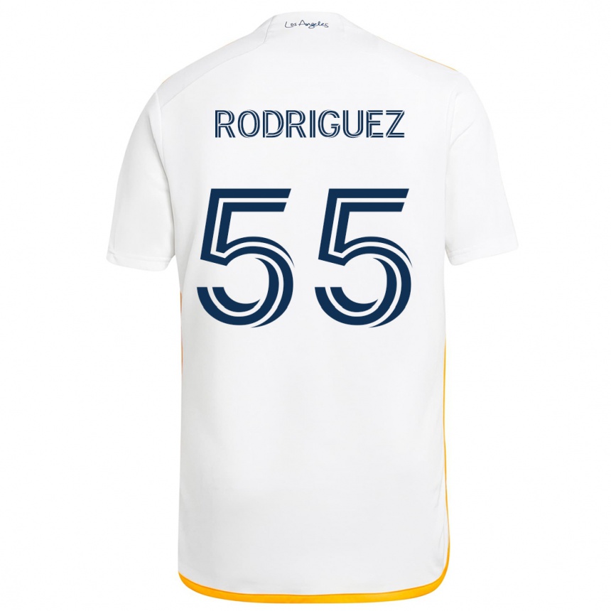 Kids Football Diego Rodriguez #55 White Yellow Home Jersey 2024/25 T-Shirt Nz