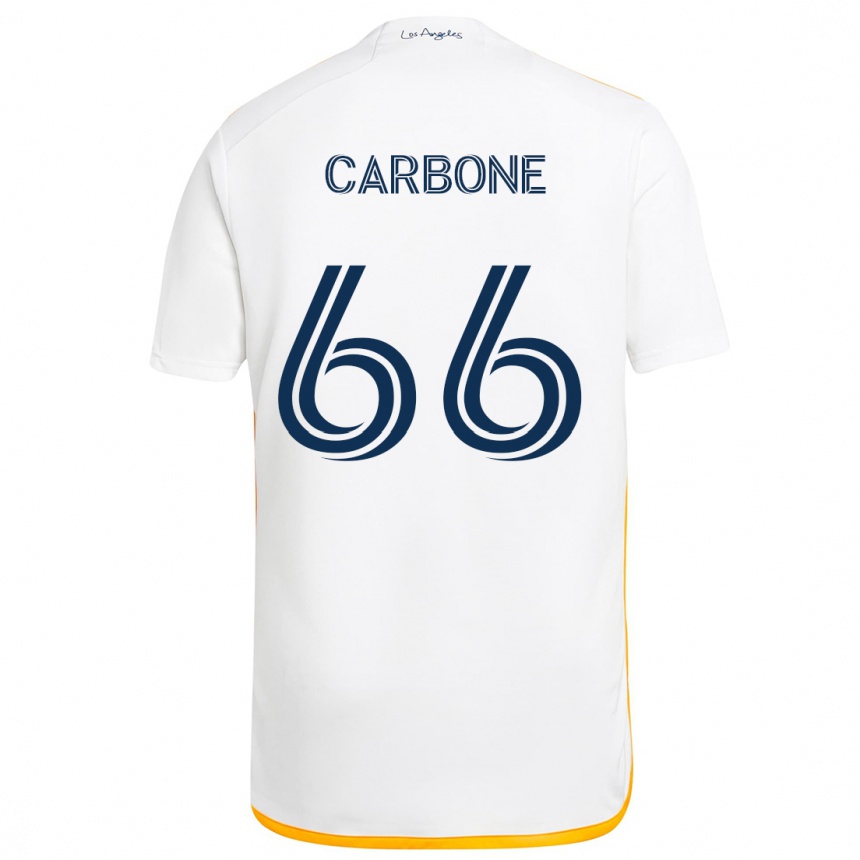 Kids Football Matteo Carbone #66 White Yellow Home Jersey 2024/25 T-Shirt Nz