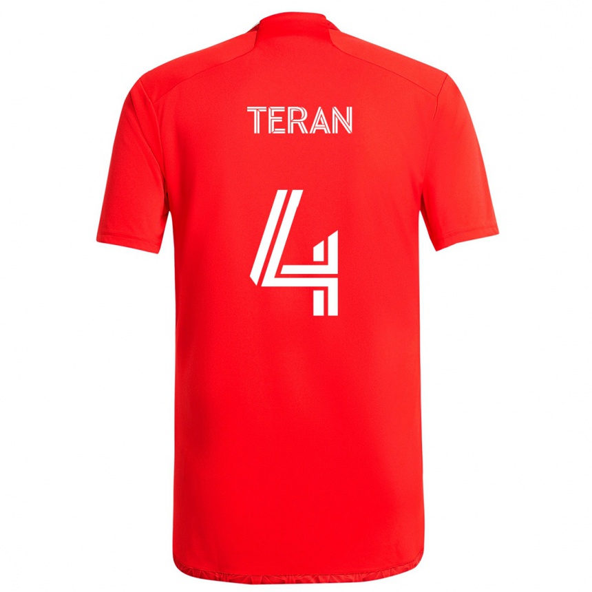 Kids Football Carlos Terán #4 Red White Home Jersey 2024/25 T-Shirt Nz