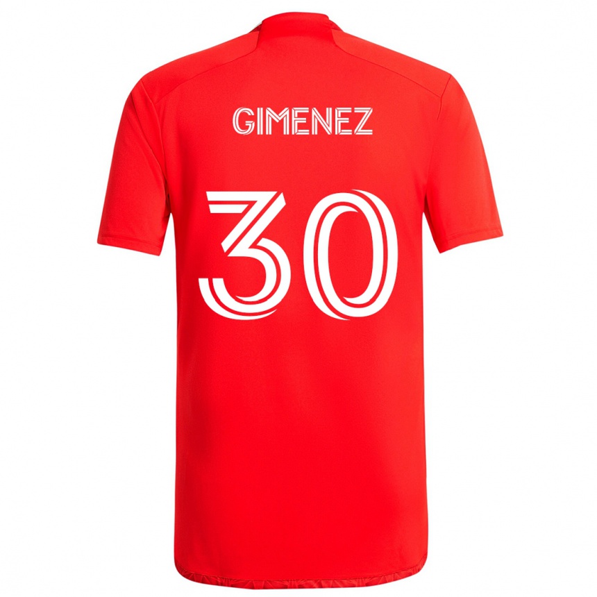 Kids Football Gastón Giménez #30 Red White Home Jersey 2024/25 T-Shirt Nz