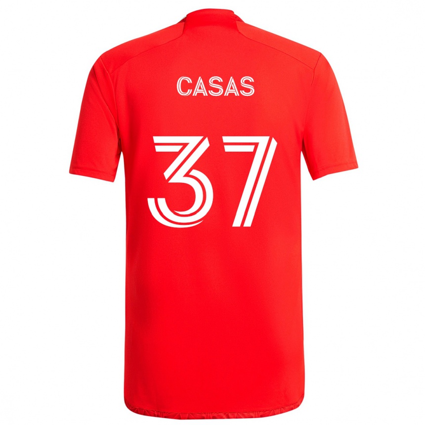 Kids Football Javier Casas #37 Red White Home Jersey 2024/25 T-Shirt Nz