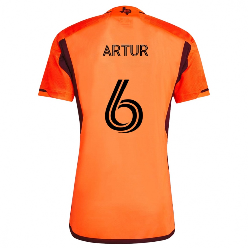 Kids Football Artur #6 Orange Black Home Jersey 2024/25 T-Shirt Nz