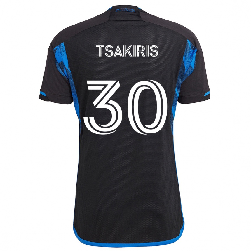 Kids Football Niko Tsakiris #30 Blue Black Home Jersey 2024/25 T-Shirt Nz