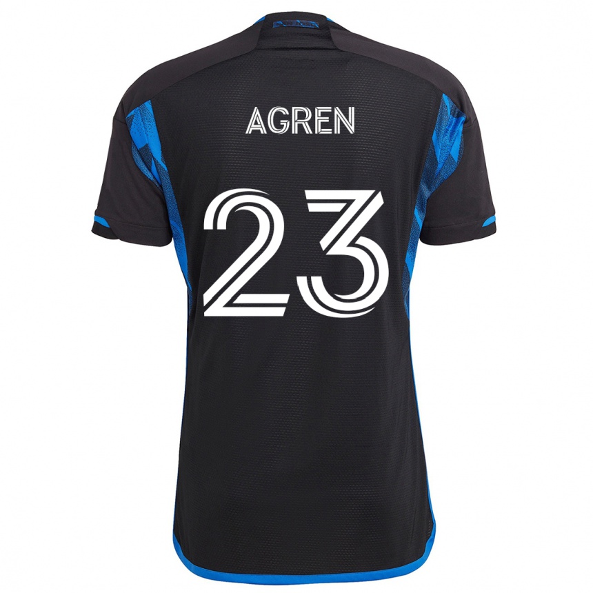 Kids Football Oskar Agren #23 Blue Black Home Jersey 2024/25 T-Shirt Nz