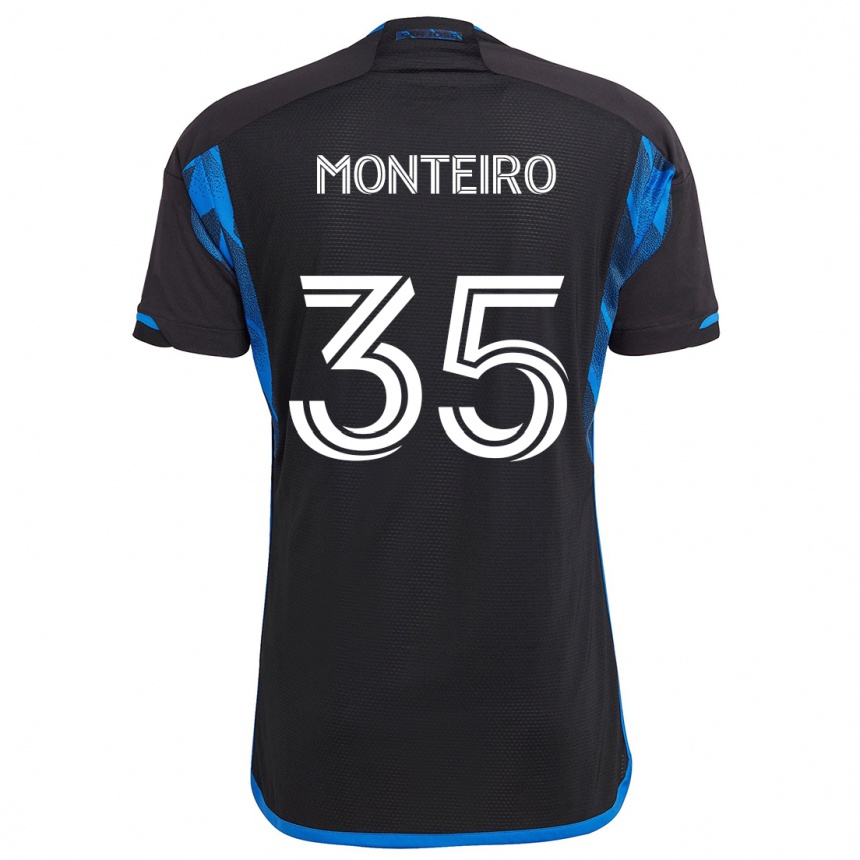 Kids Football Jamiro Monteiro #35 Blue Black Home Jersey 2024/25 T-Shirt Nz