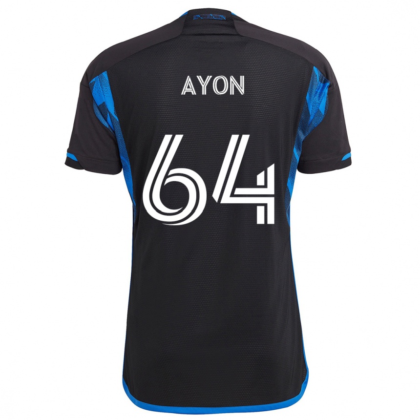 Kids Football Jerry Ayon #64 Blue Black Home Jersey 2024/25 T-Shirt Nz