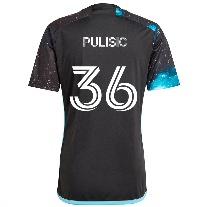 Kids Football Will Pulisic #36 Black Blue Home Jersey 2024/25 T-Shirt Nz