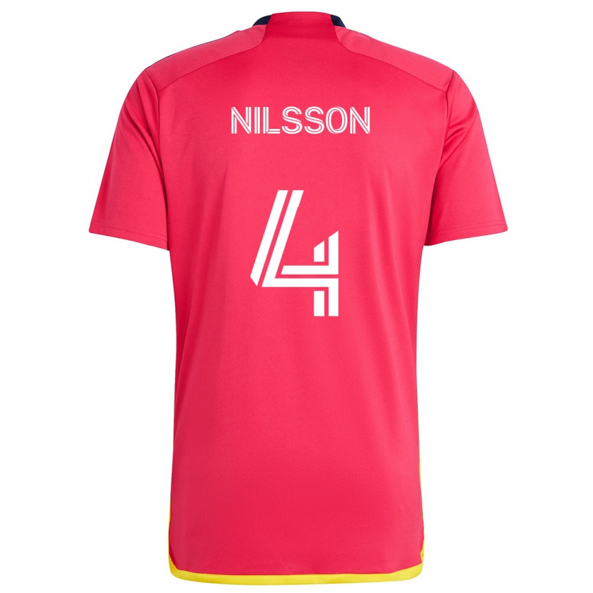 Kids Football Joakim Nilsson #4 Red Blue Home Jersey 2024/25 T-Shirt Nz