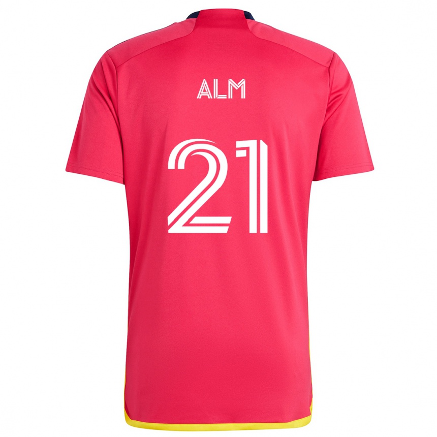 Kids Football Rasmus Alm #21 Red Blue Home Jersey 2024/25 T-Shirt Nz