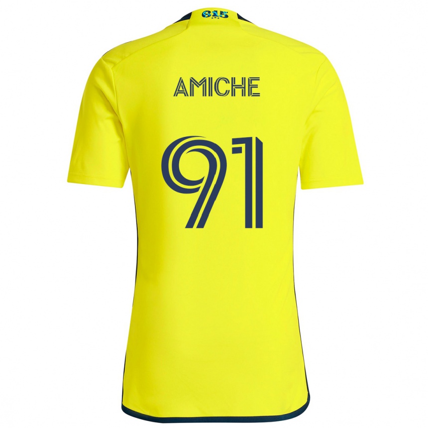 Kids Football Kemy Amiche #91 Yellow Blue Home Jersey 2024/25 T-Shirt Nz