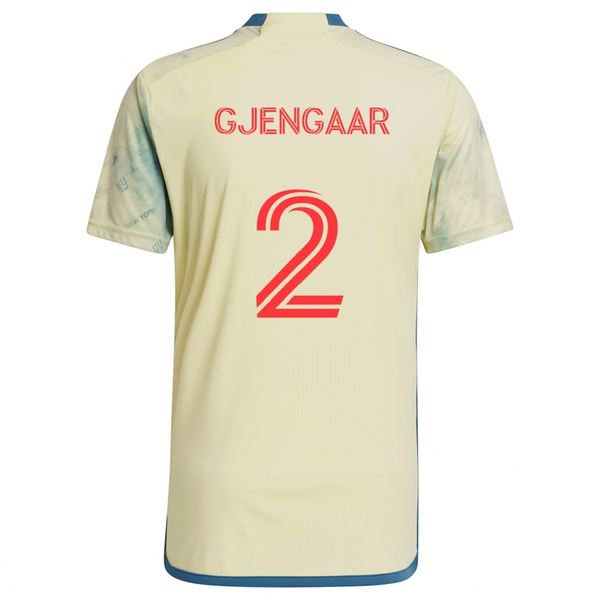 Kids Football Dennis Gjengaar #2 Yellow Red Blue Home Jersey 2024/25 T-Shirt Nz