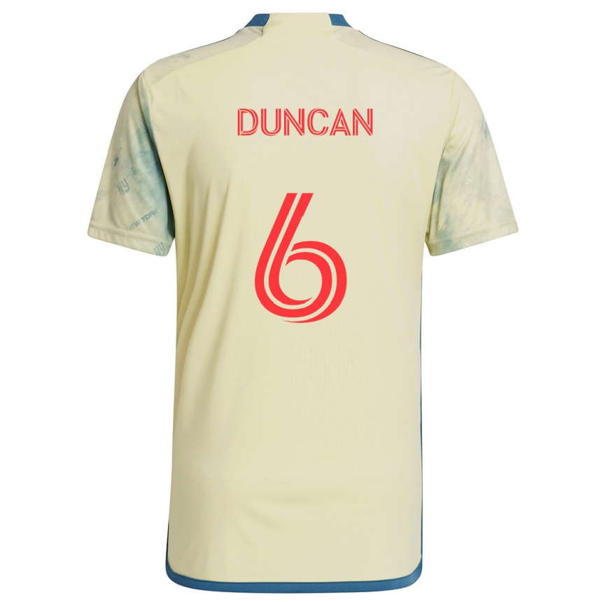 Kids Football Kyle Duncan #6 Yellow Red Blue Home Jersey 2024/25 T-Shirt Nz