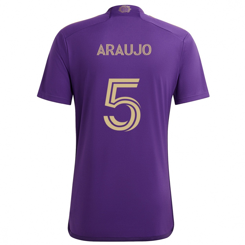 Kids Football César Araújo #5 Purple Yellow Home Jersey 2024/25 T-Shirt Nz